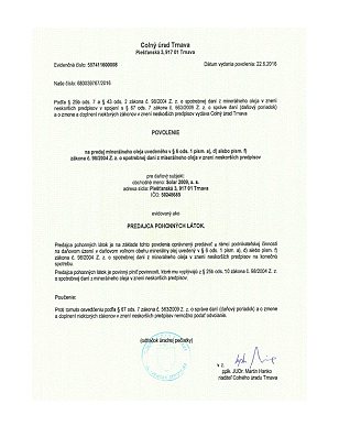 Predajca PL povolenie